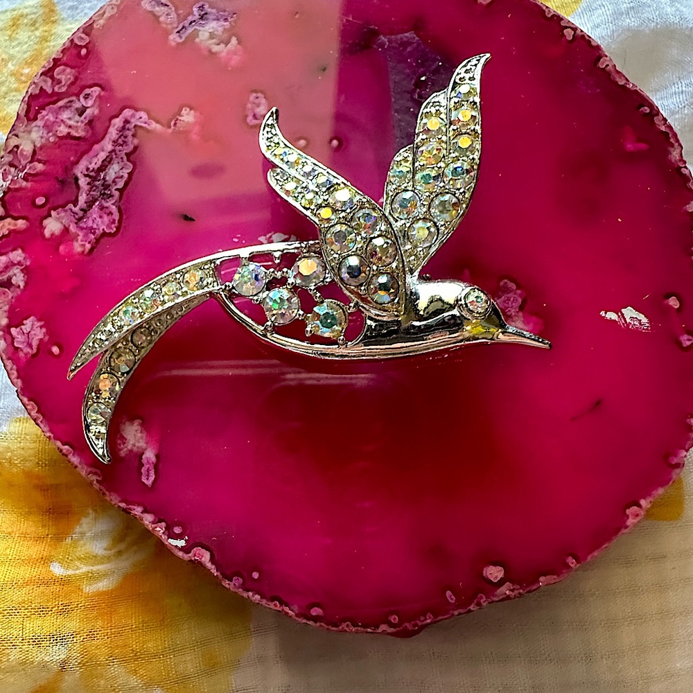 Vintage Hummingbird Rhinestone Brooch